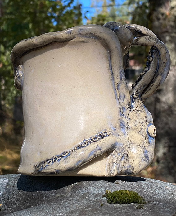 Blue glaze red clay Flossy Roxx Octopus Tentacle Pottery mug cup coffee cup Ceramic OctoHat