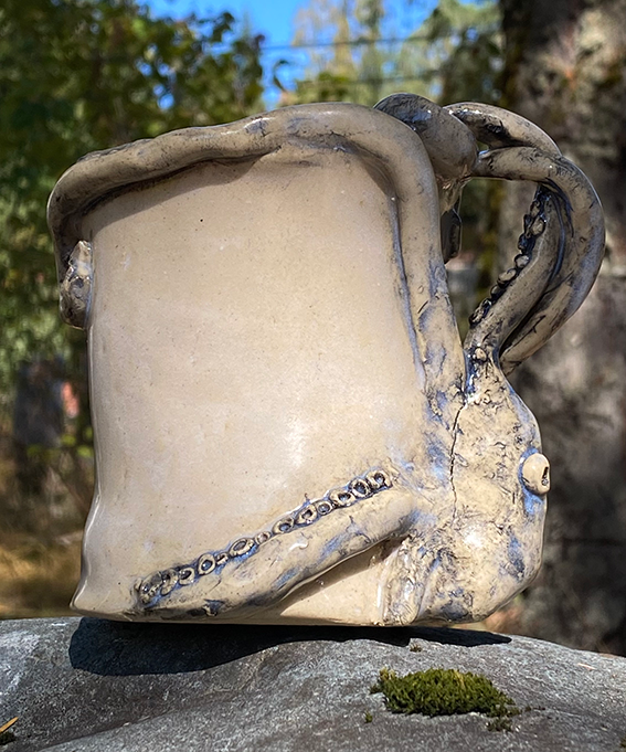 Blue glaze red clay Flossy Roxx Octopus Tentacle Pottery mug cup coffee cup Ceramic OctoHat