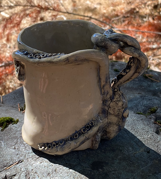 Blue glaze red clay Flossy Roxx Octopus Tentacle Pottery mug cup coffee cup Ceramic OctoHat