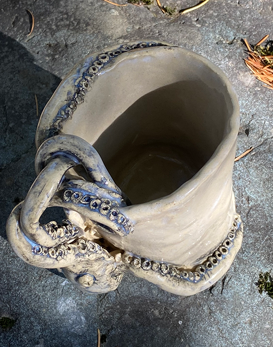 Blue glaze red clay Flossy Roxx Octopus Tentacle Pottery mug cup coffee cup Ceramic OctoHat